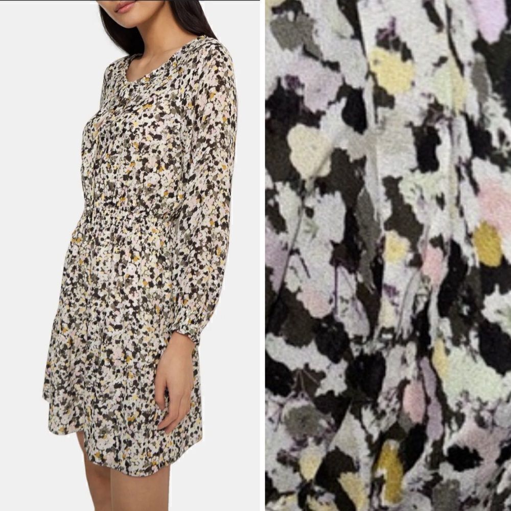 NWT THEORY Gathered Shirt Dress in Floral Silk Crepe XL